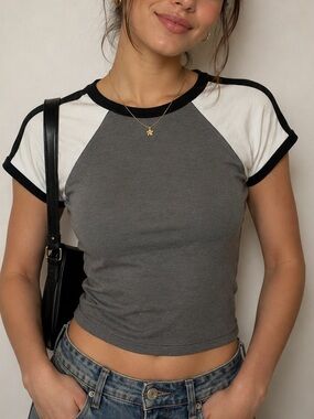 Grey baby tee style top FITZ+EDDI